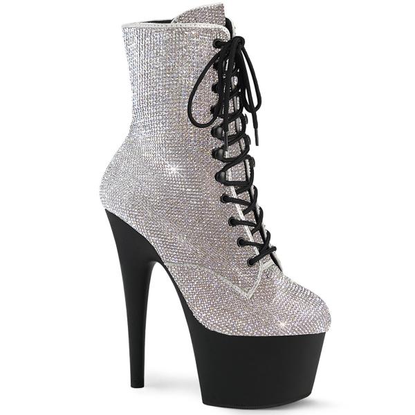 Sale ADORE-1020RS Pleaser High Heels Plateaustiefeletten silber Strass schwarz matt 40