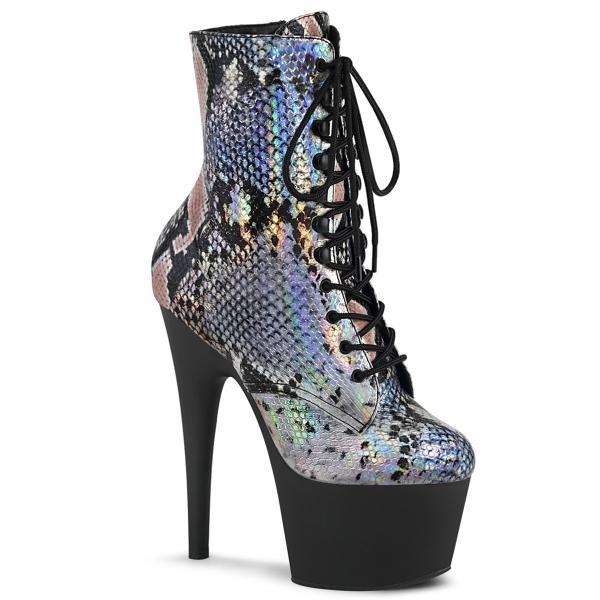 Sale ADORE-1020SP Pleaser High Heels Stiefeletten silber Holo Schlangenprint schwarz 39
