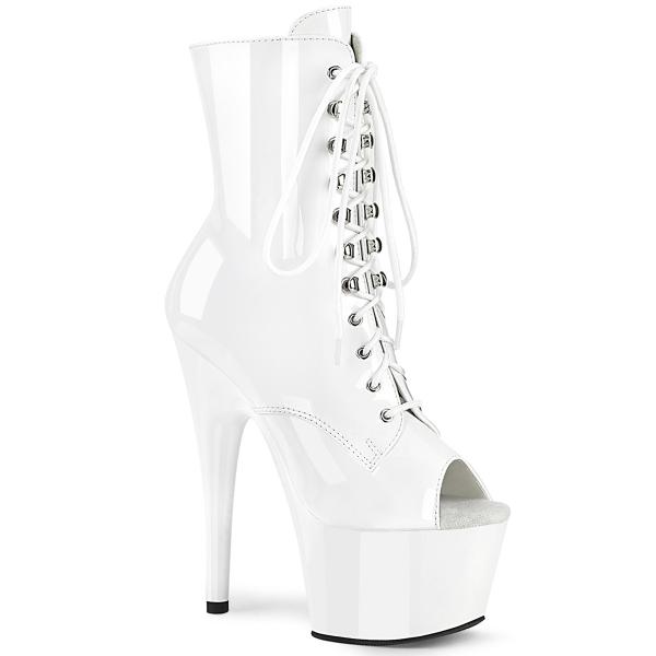 ADORE-1021 Pleaser High-Heels Plateau Schnürstiefeletten zehenoffen weiß Lack