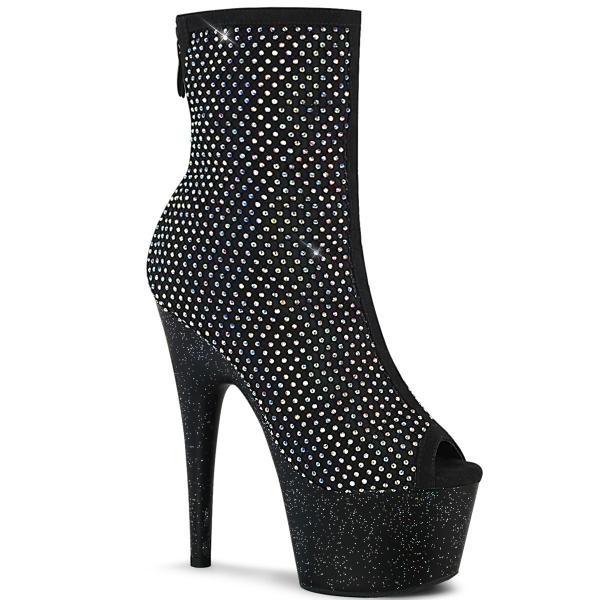 Sale ADORE-1031GM Pleaser platform peep toe ankle boot ab rhinestone black mesh matte fabric 38