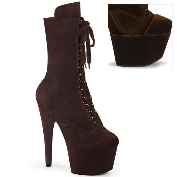 ADORE-1045VEL Pleaser vegan high heels ankle boot protector brown velvet