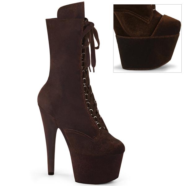 ADORE-1045VEL Pleaser High Heels Stiefeletten inkl. Plateauschutz braun Samt