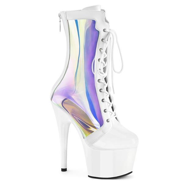 ADORE-1047 Pleaser vegan high heels mid calf boot white patent holo