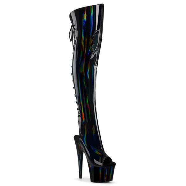 ADORE-3019HWR Pleaser ladies high heels platform overknee boot black holo
