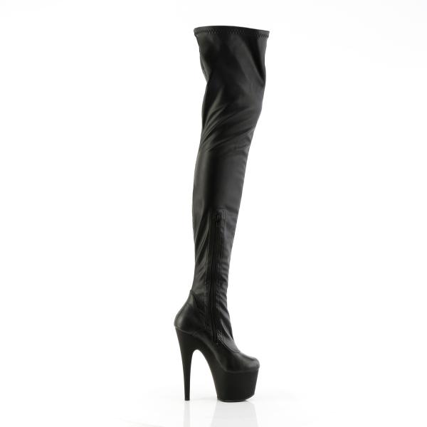 ADORE-4000 Pleaser Damen High Heels Plateauoverkneestiefel schwarz Stretch Lederoptik