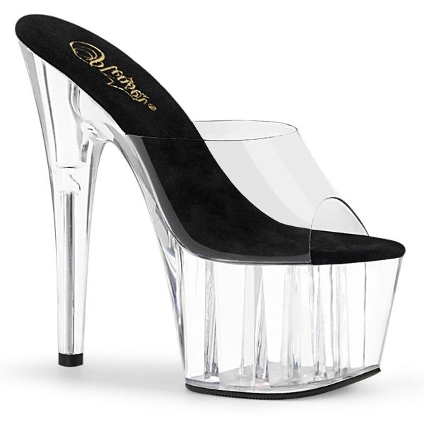 ADORE-701 Pleaser vegane Damen High-Heel Plateaupantoletten klar schwarz günstig