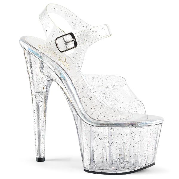 ADORE-708MMG Pleaser High-Heels Plateausandaletten transparent Miniglitter rundum