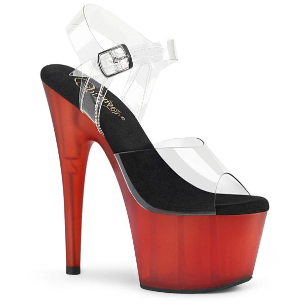 ADORE-708T Pleaser vegane High-Heels Riemchen Plateausandaletten klar rot Frost