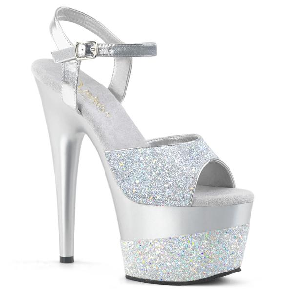 ADORE-709-2G Pleaser High-Heels Plateau Sandaletten silber Multi Glitter