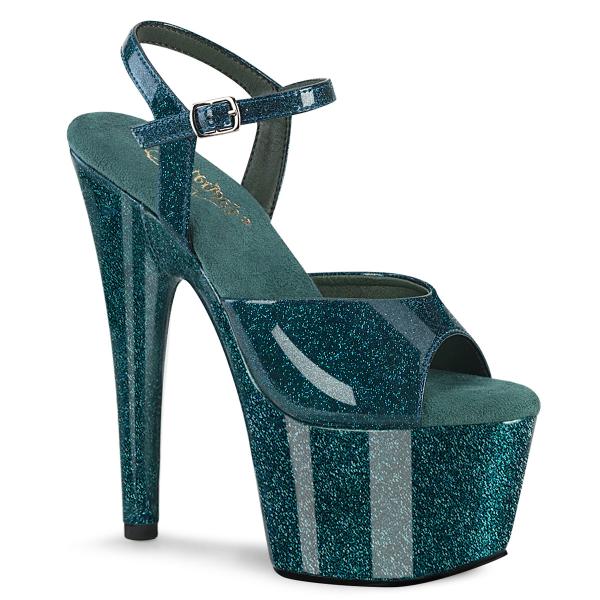 ADORE-709GP Pleaser Damen High-Heels Plateausandaletten blaugrün Glitter Lack