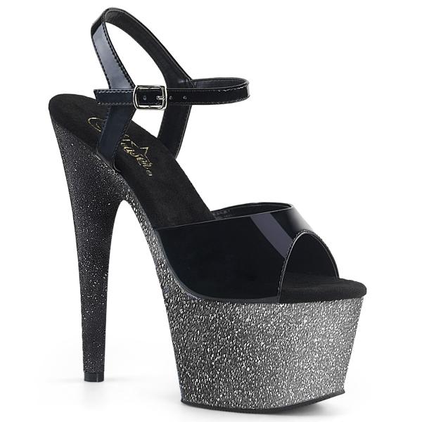 ADORE-709OMBRE Pleaser High-Heels Sandaletten schwarz Lack silber-schwarz Ombre