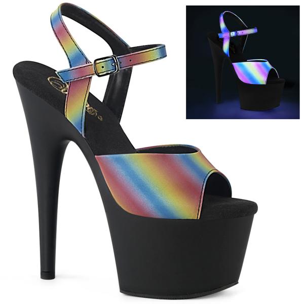 ADORE-709REFL-02 Pleaser Damen High Heels Plateausandaletten Regenbogen reflektierend