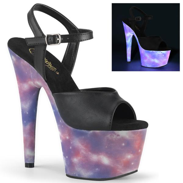 ADORE-709REFL Pleaser High-Heels Plateausandaletten schwarz lila-blau reflektierende Galaxie