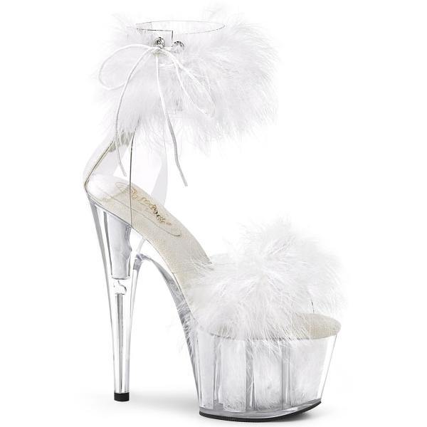 ADORE-724F Pleaser Damen High-Heels Plateau Sandaletten klar weiss Marabu Fell