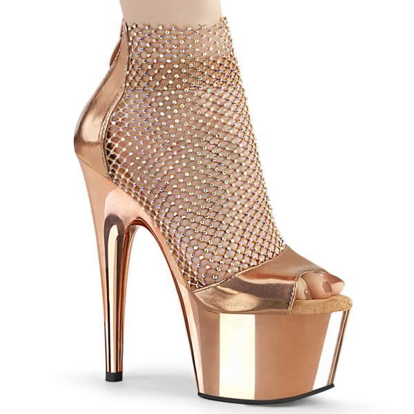 ADORE-765RM Pleaser mesh rhinestone shootie high heels sandal rose gold metallic matte chrome