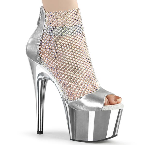 Sale ADORE-765RM Pleaser Plateausandaletten Strass Netz silber Metallic Matt Chrom 40