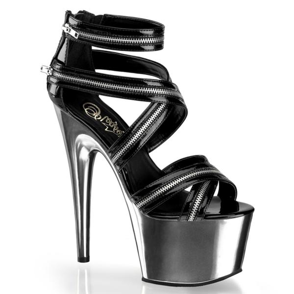 ADORE-767 Pleaser high heels platform criss-cross close back sandal black patent zipper style