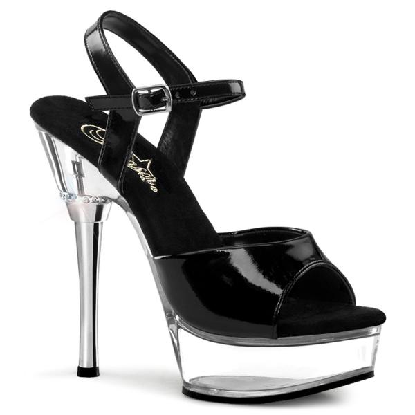 ALLURE-609 Pleaser Damen High Heels Plateausandaletten Strass schwarz Lack klar