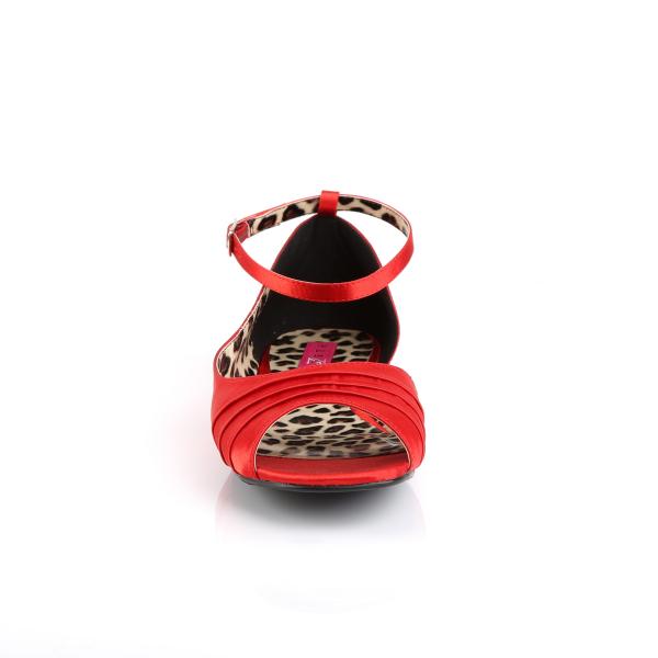 Sale ANNA-03 Pleaser Damen Riemchen Peep Toe Ballerina leo Print rot Satin 43