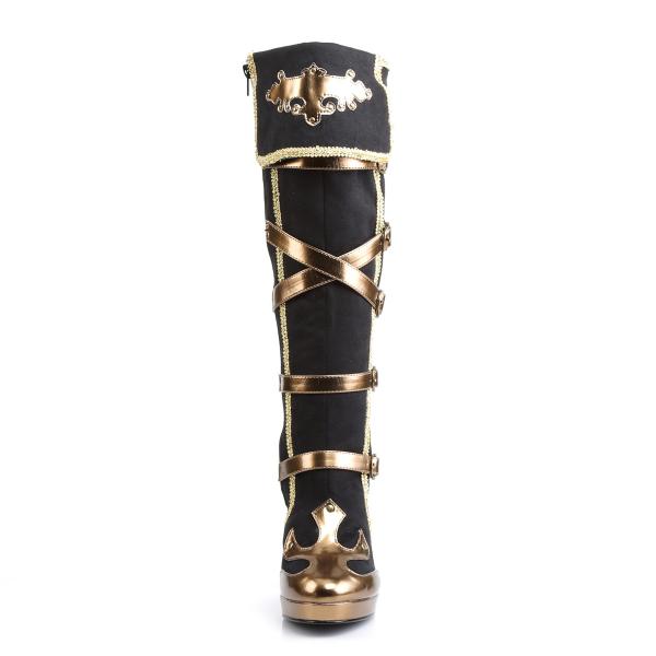 ARENA-2012 Funtasma Damen High Heels Karneval Stiefel schwarz Mikrofaser gold Lederlook