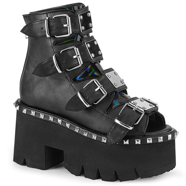 ASHES-70 DemoniaCult Bootie-Sandaletten schwarz mit Nieten Schnallen Hologramm 39