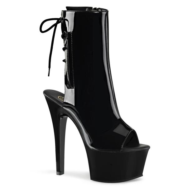 ASPIRE-1018 Pleaser High Heels Peep Toe Plateau Stiefeletten schwarz Lack