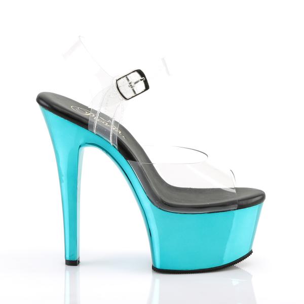 ASPIRE-608 Pleaser High-Heels vegane Plateausandaletten klar türkis chrom