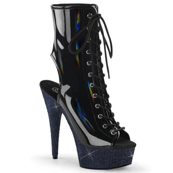 BEJEWELED-1016-6 Pleaser Plateaustiefeletten mitternachtsschwarz Strass Holo Lack