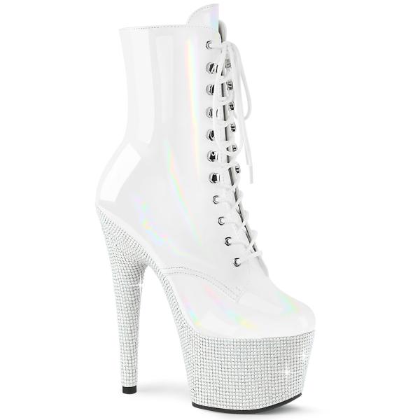 BEJEWELED-1020-7 Pleaser Damen Plateaustiefeletten weiß Holo Lack Strass