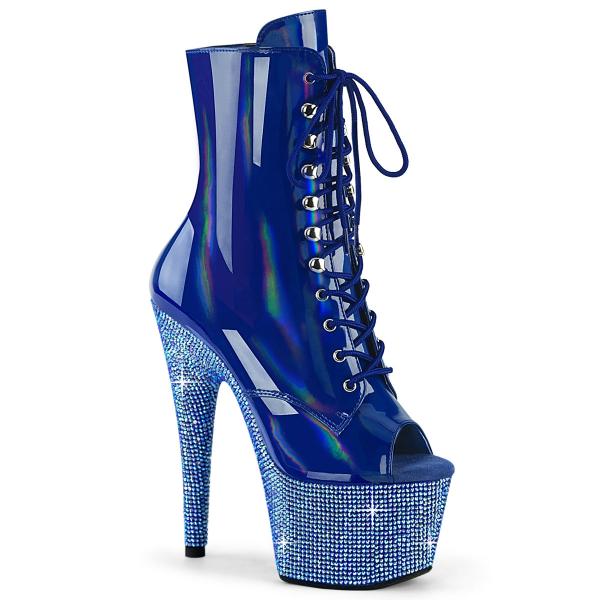 BEJEWELED-1021-7 Pleaser Damen High Heels Plateaustiefeletten blau Holo Lack Strass