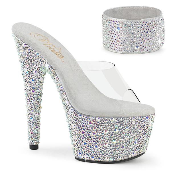 BEJEWELED-712MS Pleaser Damen Plateaupantoletten klar silber AB Strass Manschette