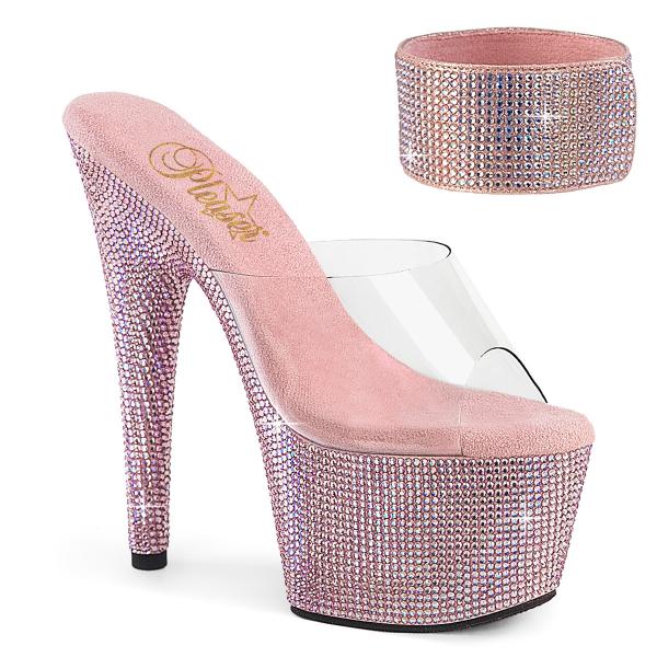 BEJEWELED-712RS Pleaser babypink Multi Strass Plateaupantoletten klar Manschette