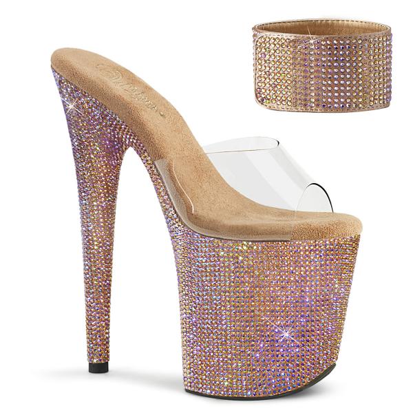 BEJEWELED-812RS Pleaser roségold Multi Strass Plateaupantoletten klar Manschette