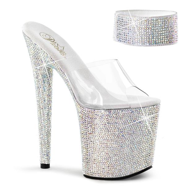 BEJEWELED-812RS Pleaser silber Multi Strass Plateau Pantoletten klar Knöchelmanschette