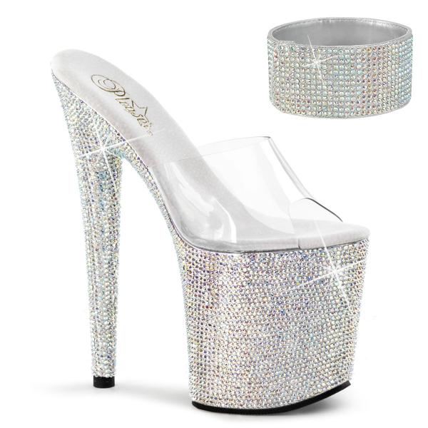 BEJEWELED-812RS Pleaser high heels sandal platform slide clear silver multi rhinestones