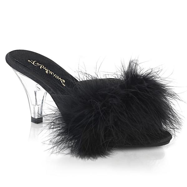 Sale BELLE-301F Fabulicious platform marabou fur slide black matte 37