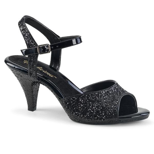 BELLE-309G chice Fabulicious Damen Sandaletten schwarz Glitter mit Lederinnensohle