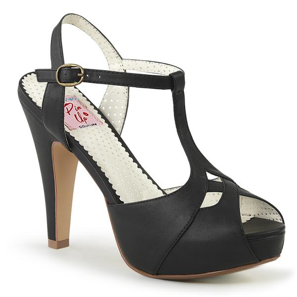 Sale BETTIE-23 Pin Up Couture Plateau T-Riemchen High-Heels Sandalette schwarz Lederoptik 35
