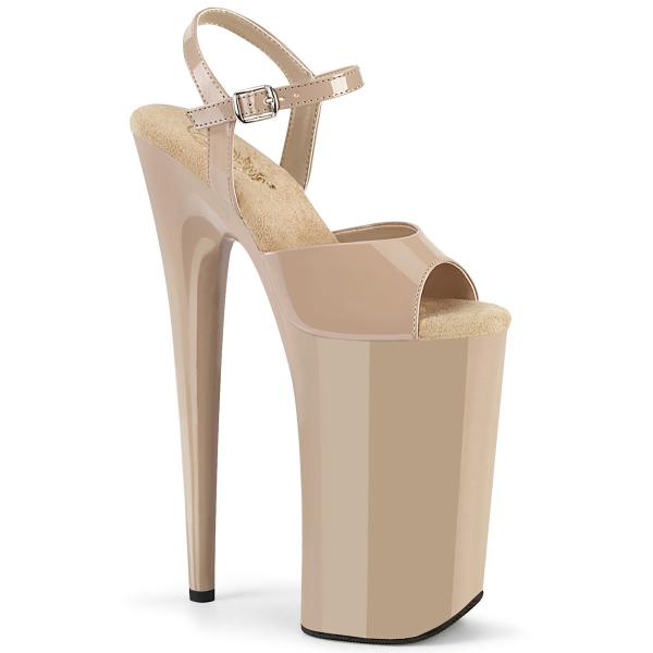 Sale BEYOND-009 Pleaser vegane High Heels Plateausandaletten hautfarben Lack 35
