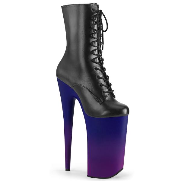 BEYOND-1020BP Pleaser vegan lace-up plateau ankle boot blue purple ombre matte