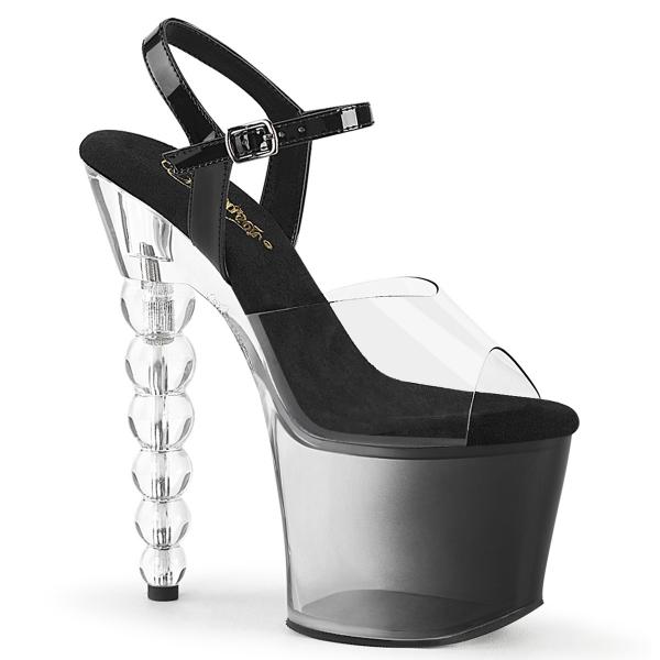BLISS-708-1BC Pleaser High Heels Plateausandaletten Perlanabsatz klar schwarz