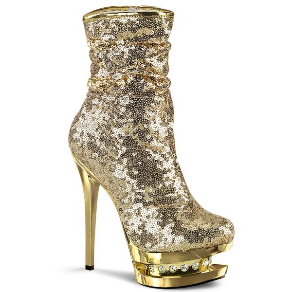 BLONDIE-R-1009 sexy Pleaser High-Heels Stiefeletten gold Chrom Pailletten Strass