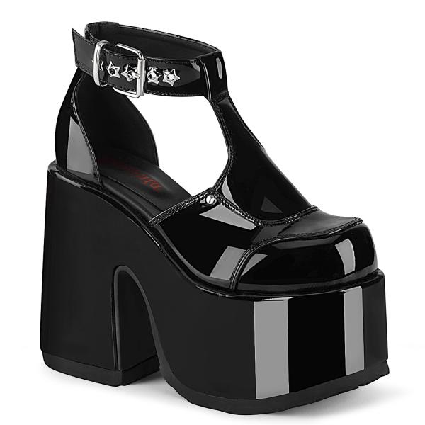 CAMEL-103 DemoniaCult High-Heels Plateausandaletten schwarz Lack sternförmige Ösen