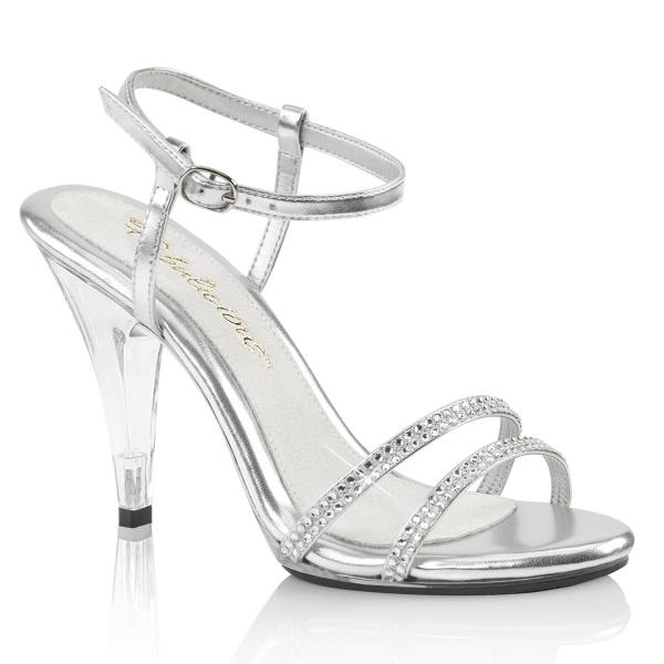CARESS-416 Fabulicious High-Heels Sandaletten silber Metallic mit Strassriemchen