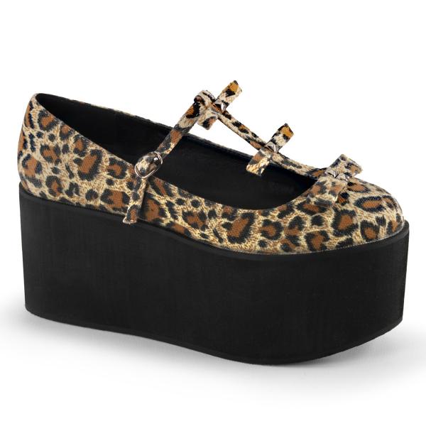 CLICK-08 DemoniaCult Damen Gothic Plateaupumps Schuhe leoparden Print Canvas Stoff