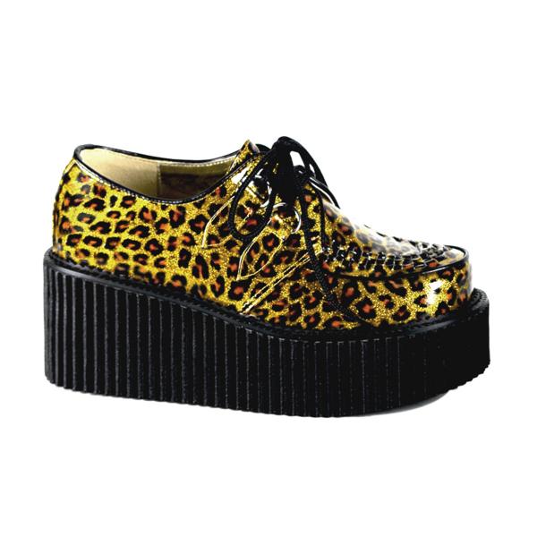 Sale CREEPER-208 DemoniaCult Gothic Punk Rockabilly Glitter Lack Creeper Gold Leopard Gr 39