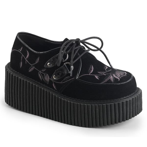 Sale CREEPER-219 DemoniaCult Damen Plateauschuhe schwarz Samt Blumenstickerei 40