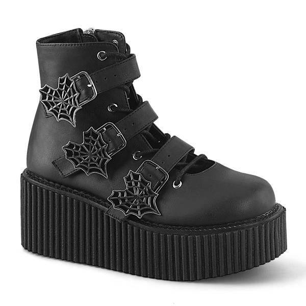 Sale CREEPER-260 DemoniaCult Plateaustiefeletten Spinnennetz Herz Schnallen schwarz Lederoptik 38