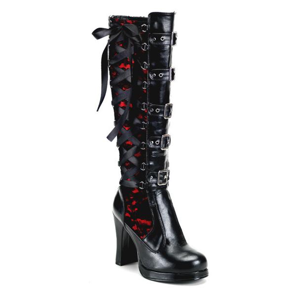 Sale CRYPTO-106 DemoniaCult Plateaustiefel schwarz rot Lederlook Spitze Korsettschnürung 40