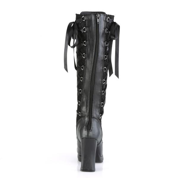 CRYPTO-106 DemoniaCult Plateaustiefel schwarz Lederoptik Spitze Korsettschnürung